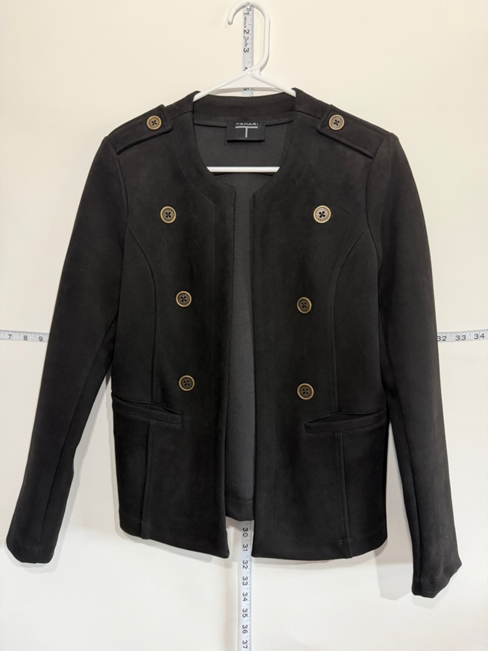 Tahari Black Double-Breasted Military-Style Blazer with Gold Buttons